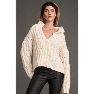 12th Tribe Riverstone Cream Cableknit Sweater Size M - NWT